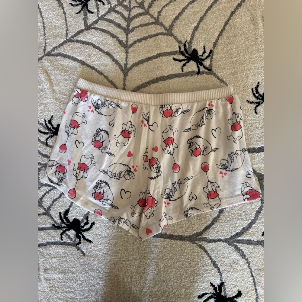 Women's White and Red Winnie The Pooh/Eeyore Graphic Shorts